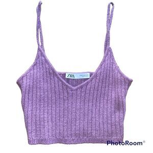 Zara ribbed wool blend cropped sweater tank purple